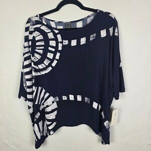 Clara Sunwoo Navy White Abstract Geometric Boxy Top Small NWT Made in USA